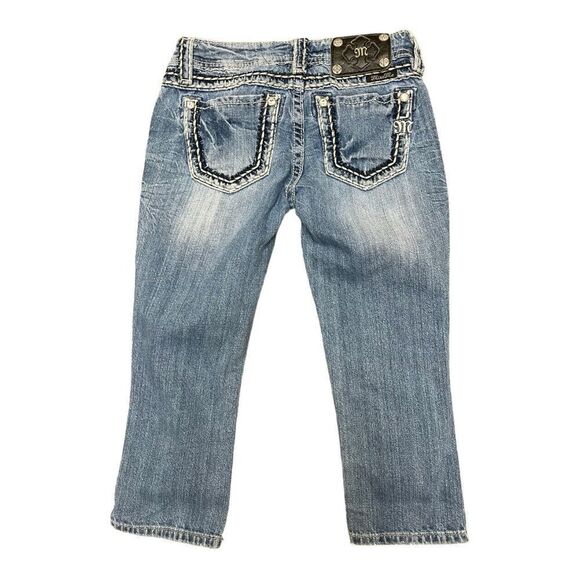 Miss Me Women's Signature Cuffed Capri Jeans Sz  24 Distressed Jeweled EUC - Picture 7 of 7
